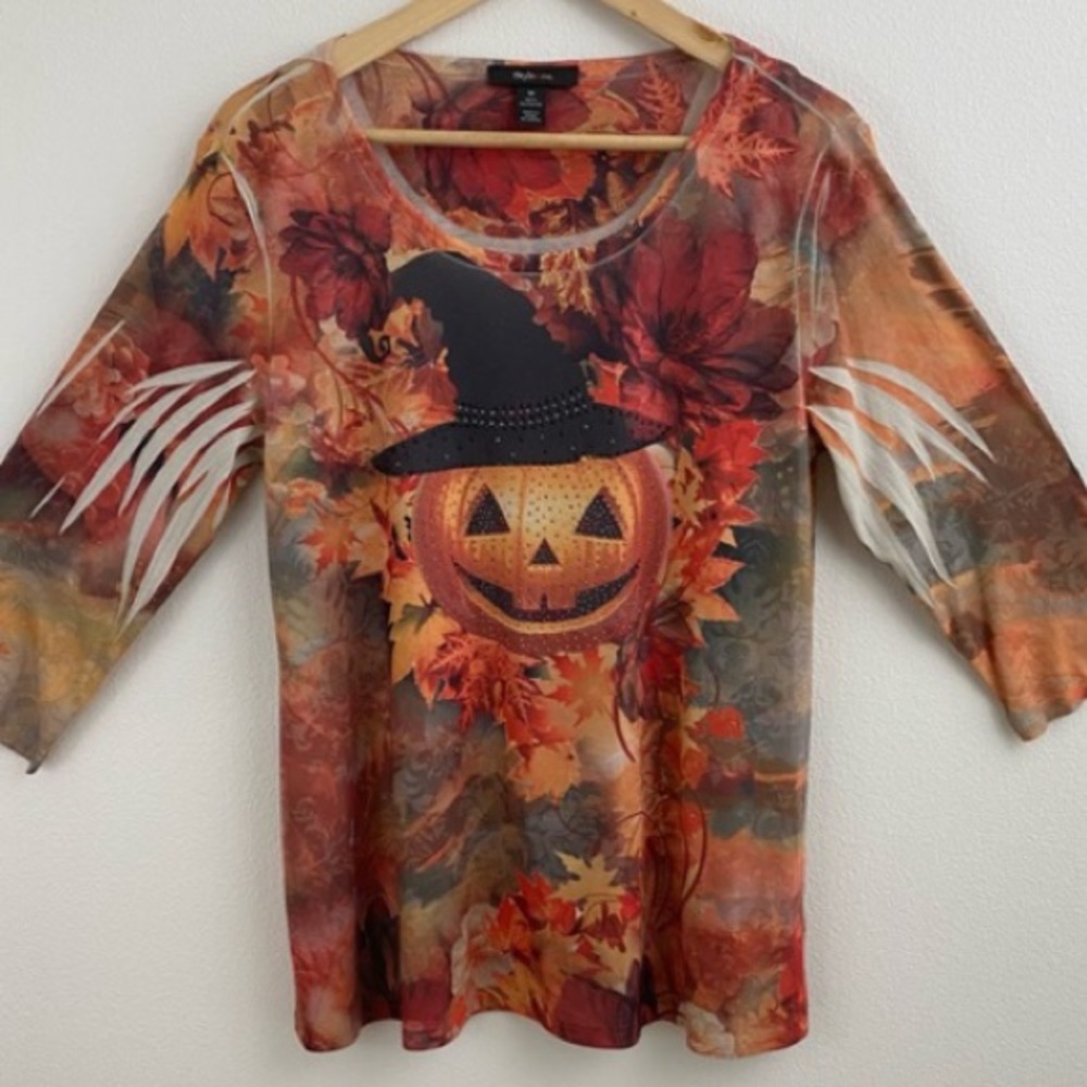 Embellished Halloween Fall Pumpkin Top